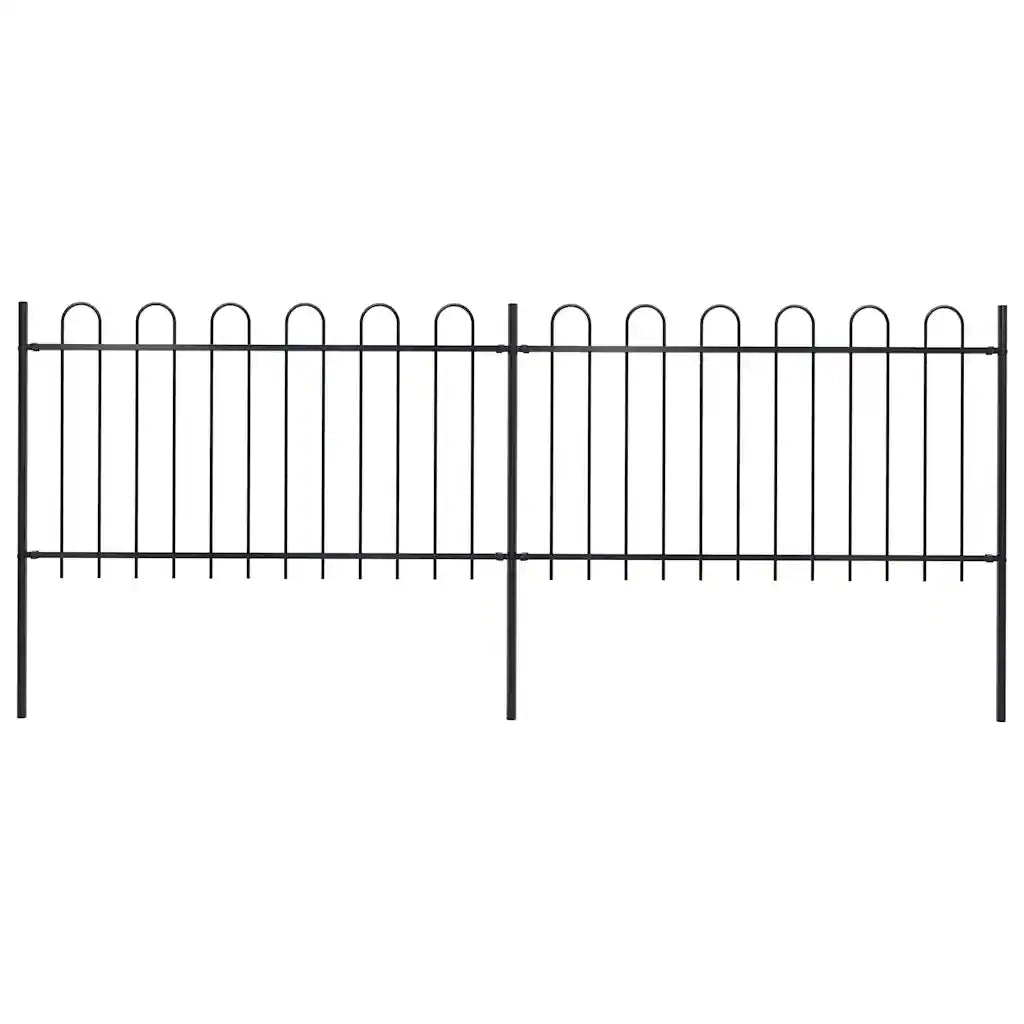 Recinzione da Giardino | Recinzione da cortile con Parte Superiore ad Anello in Acciaio 359x100 cm Nera