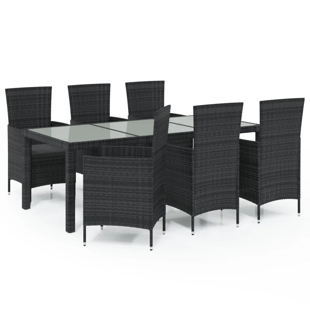 Set da Pranzo da Giardino 7 pz con Cuscini in Polyrattan Nero 3094869