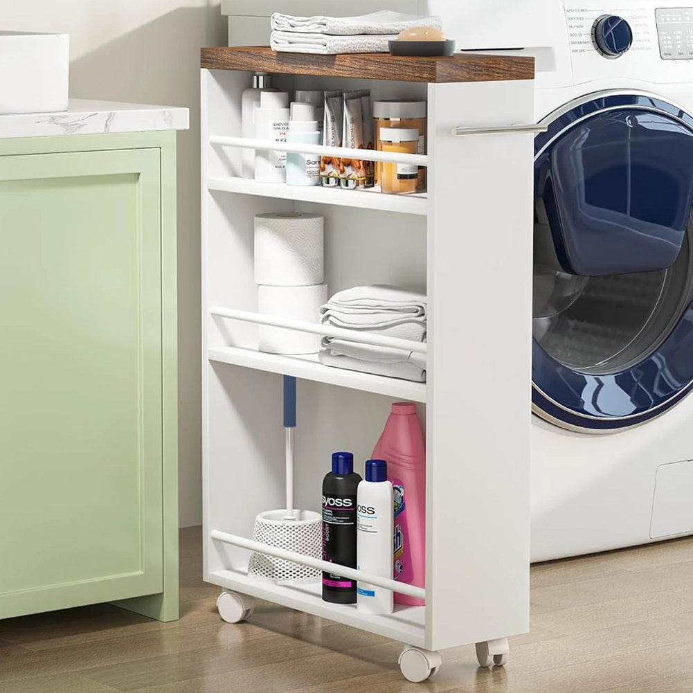 Carrello Portaoggetti da Cucina Slim Salvaspazio Bianco Industrial con 4 Ruote