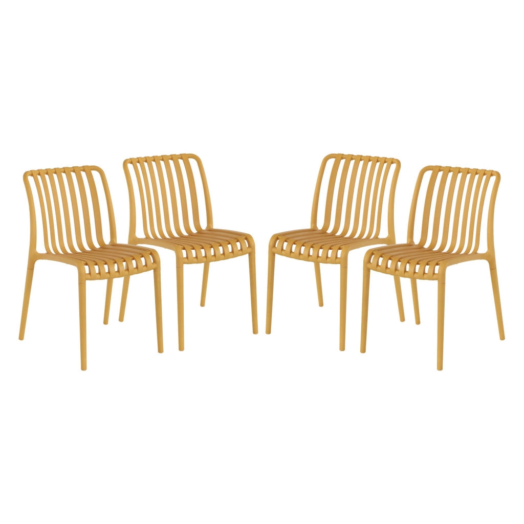 Set 4 sedie da giardino impilabili in plastica, mostarda