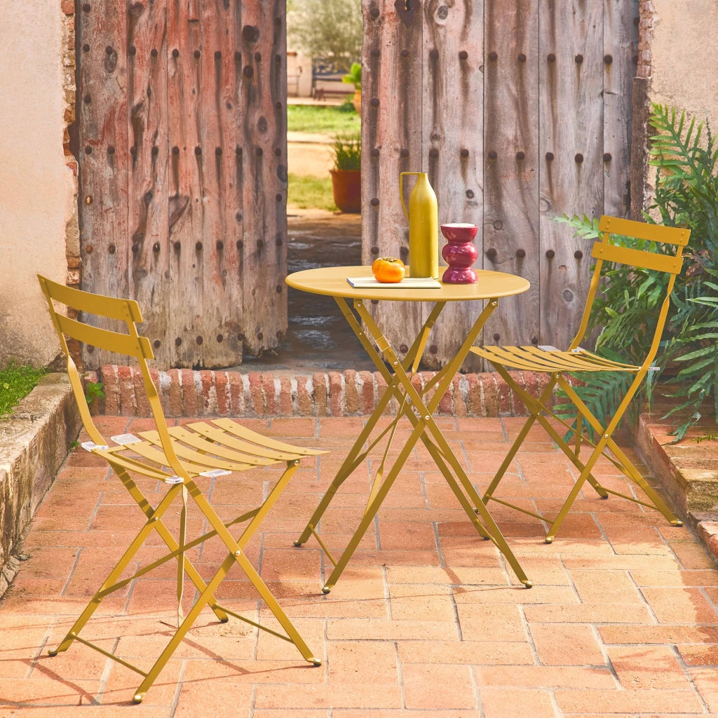 Set tavolo da giardino bistrot pieghevole in acciaio con 2 sedie,