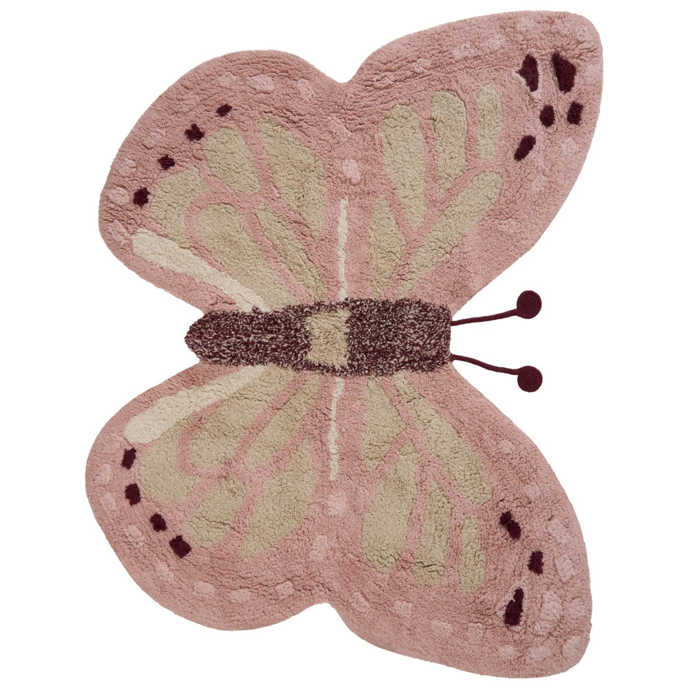 Tappeto per bambini rosa in cotone tuftato a forma di farfalla 90 x 120 cm