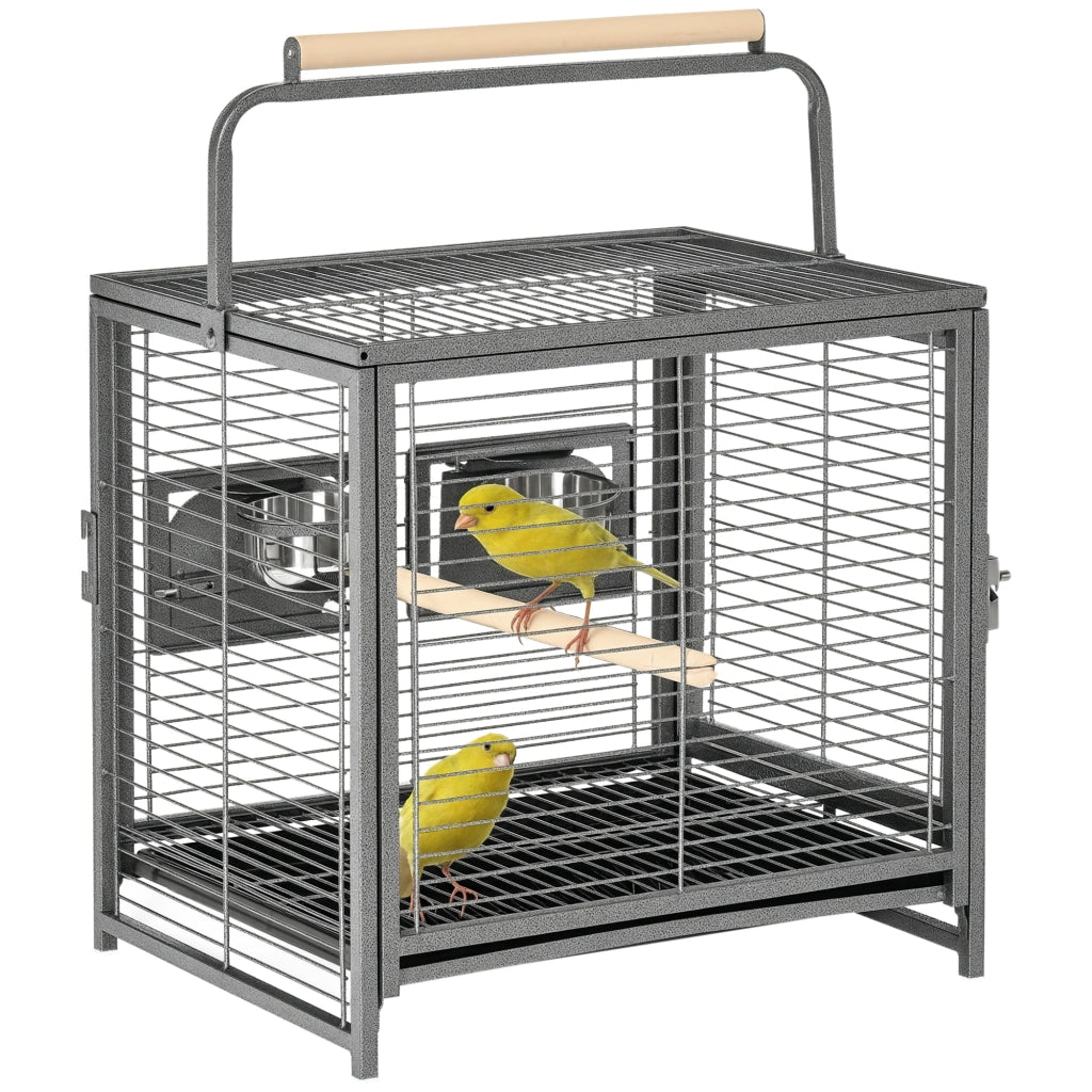 Gabbia per uccelli in acciaio ¨C zephmum ¨C nero, 2 mangiatoie inox, 2 posatoi, vassoio