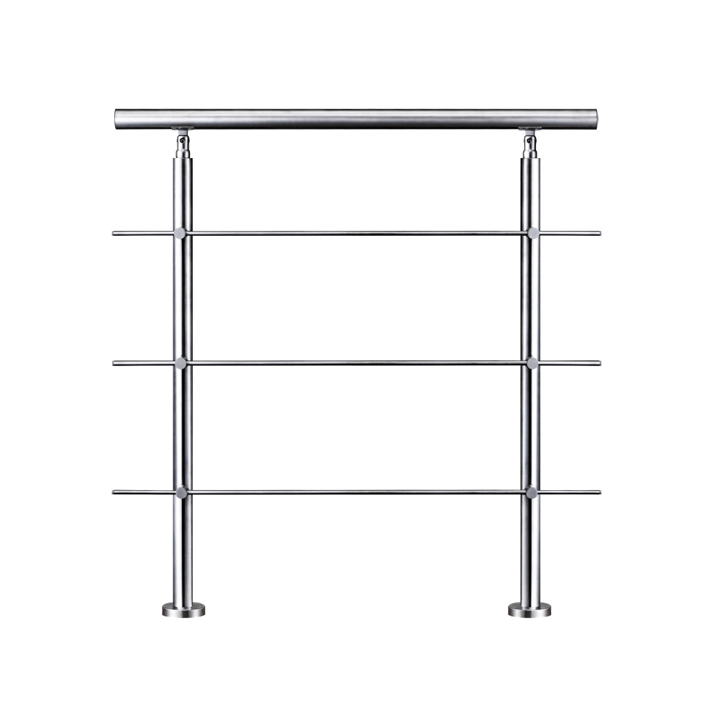 Ringhiera Balaustra Corrimano in acciaio inox spazzolato 100x106cm per interni ed esterni 3 barre trasversali