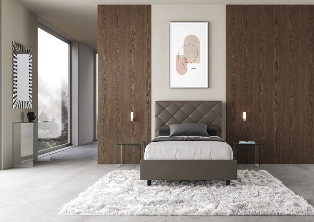 Letto 1 Piazza e Mezzo 120x190 cm con Rete e Contenitore Priya Cappuccino