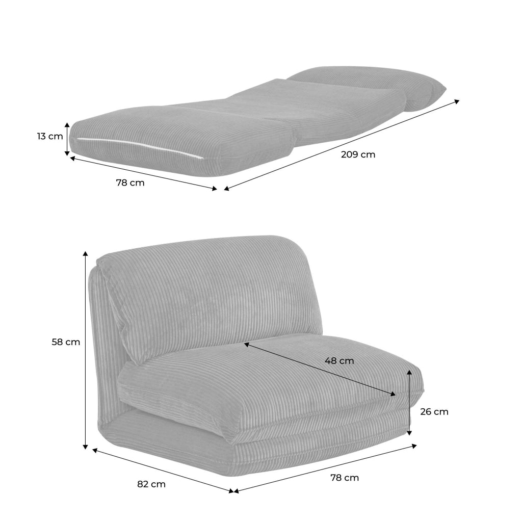 Poltrona letto convertibile velluto a coste grosse coste, bianco