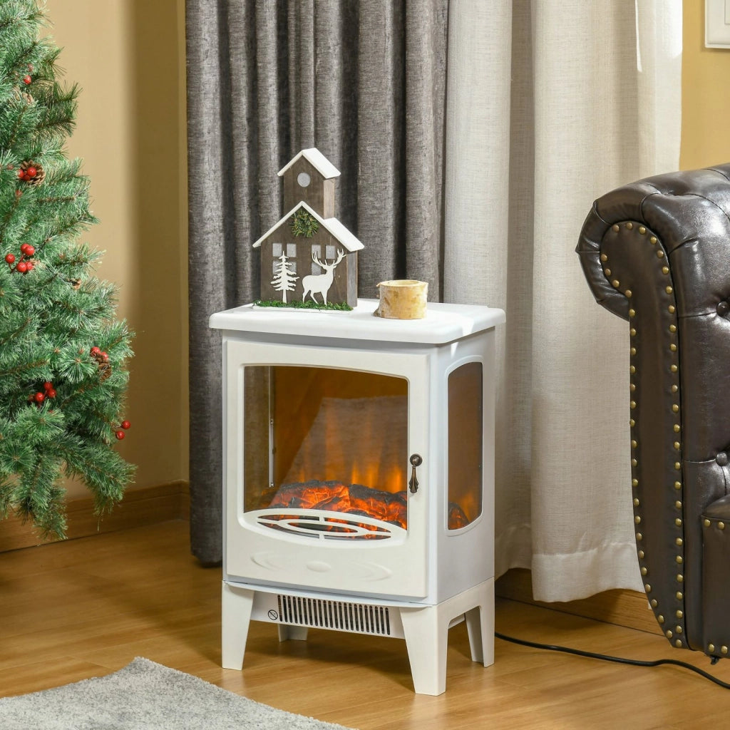 EasyComfort Camino Elettrico Effetto Fiamma e 3 Lati Aperti, Temperatura Regolabile 900W-1800W, Protezione da Surriscaldamento, Copertura 20-25m², 39x26x54.8cm, Bianco
