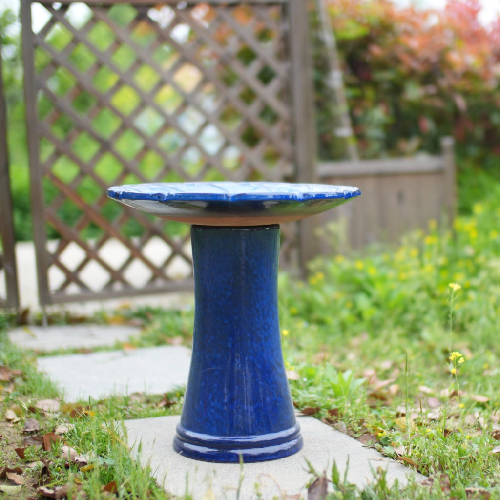 Bagno per Uccelli in Ceramica Blu Ø 43 cm H 45 cm, resistente al gelo