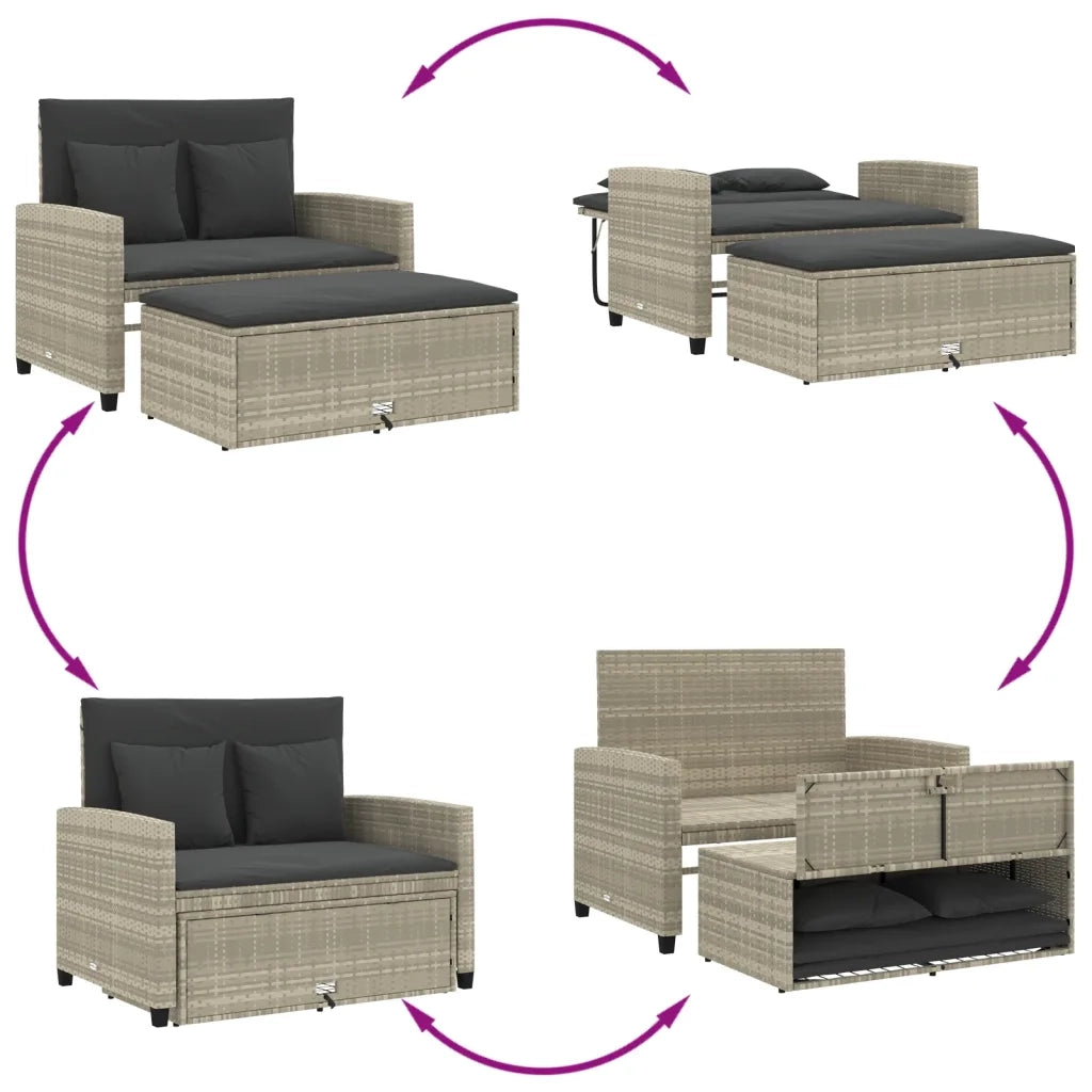 Divano da Giardino con Cuscini 2 Posti Grigio Chiaro Polyrattan 365137