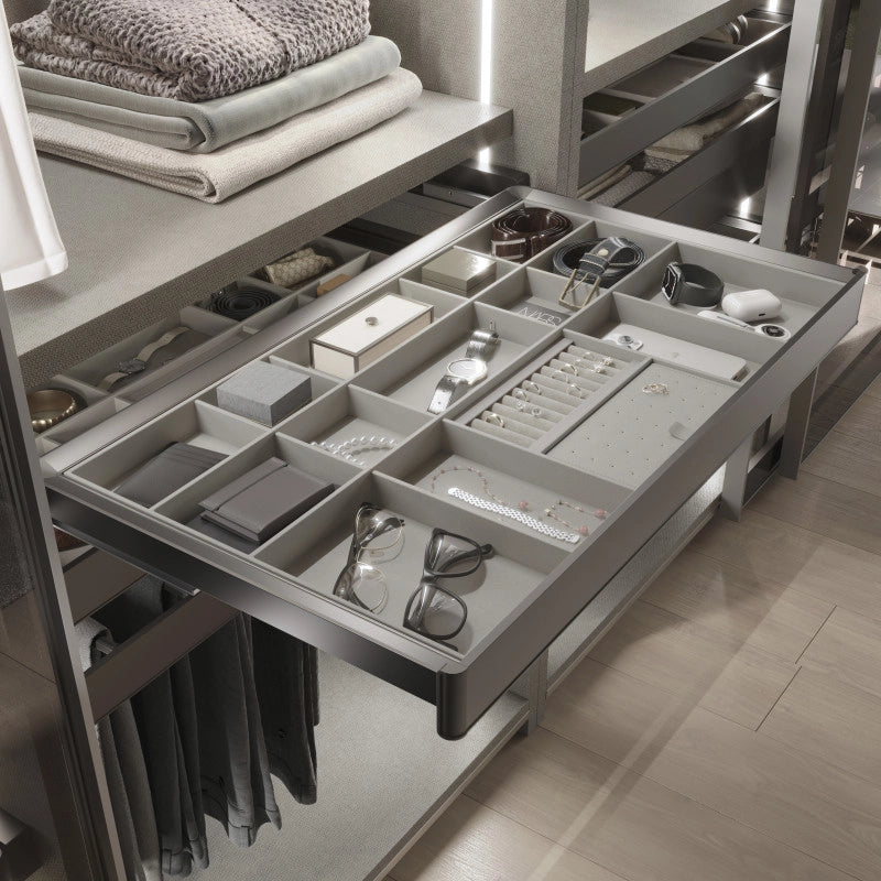 Telaio con guide a estrazione totale e chiusura morbida per accessori per armadi Quartz, 937-963mm, Alluminio e plastica