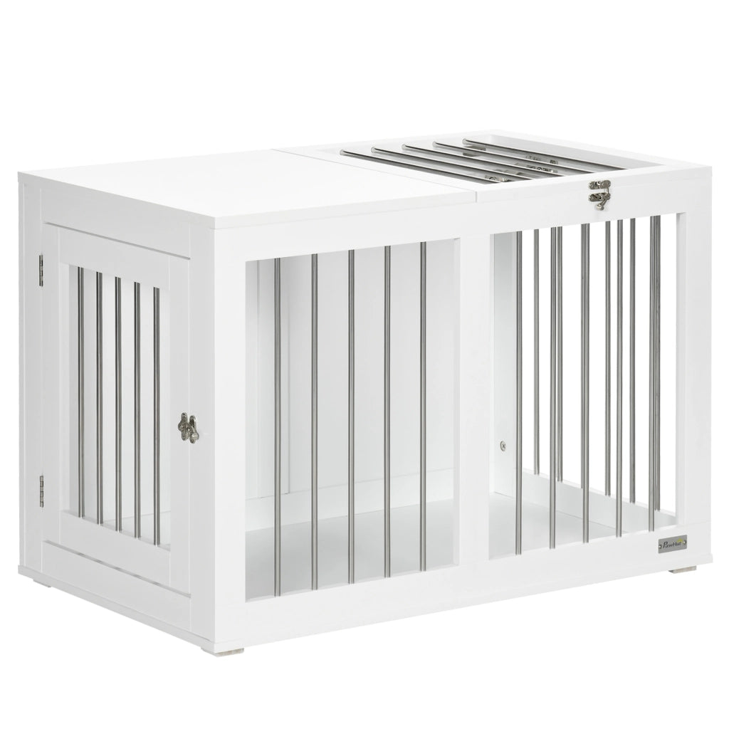 Gabbia per cani/cuccia per animali domestici di taglia media, 80 x 50 x 56,5 cm, con sportelli e funzione di trasporto, di colore bianco.