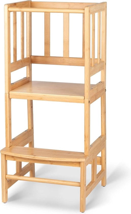 Scalino per bambini dal 1 anno in altezza regolabile - protezione angolare elegante per bambini in età prescolare - scalino Montessori in bambù FSC