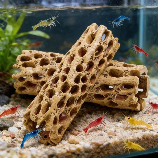 Decorazione per acquario Holle legno - 2 pezzi - Hars - Rifugio per gamberi/cravalli - Decorativo - 14,5 x 5 cm - Accessori per acquario