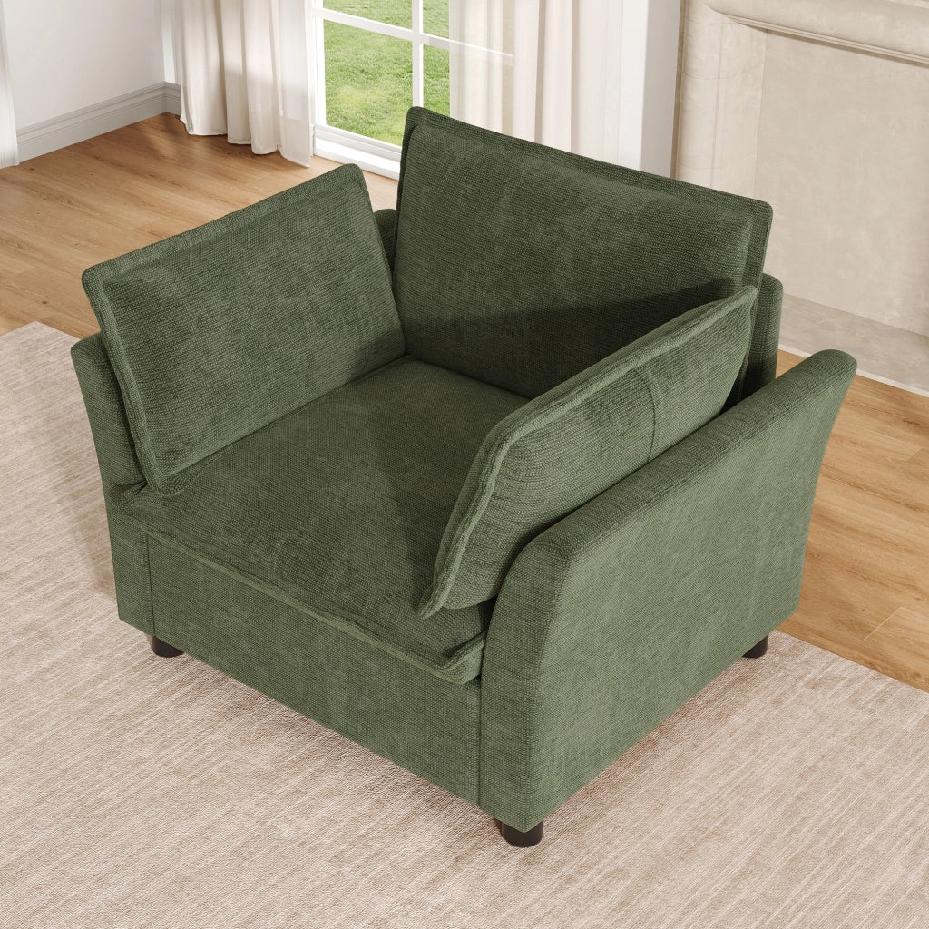 Poltrona relax con braccioli e cuscini - in chenille verde - 90 × 81 × 87 cm