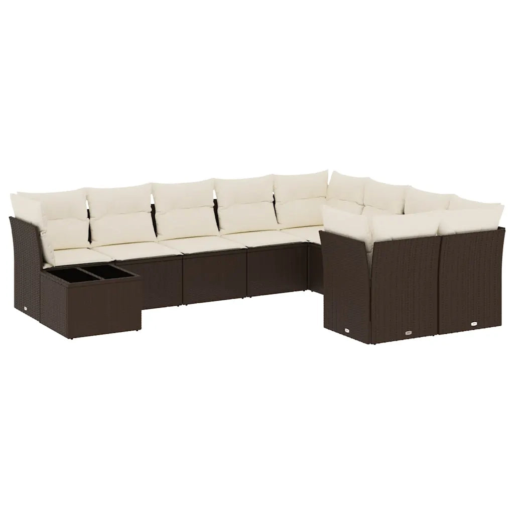 Set Divani da Giardino 10pz con Cuscini in Polyrattan Marrone 3218193