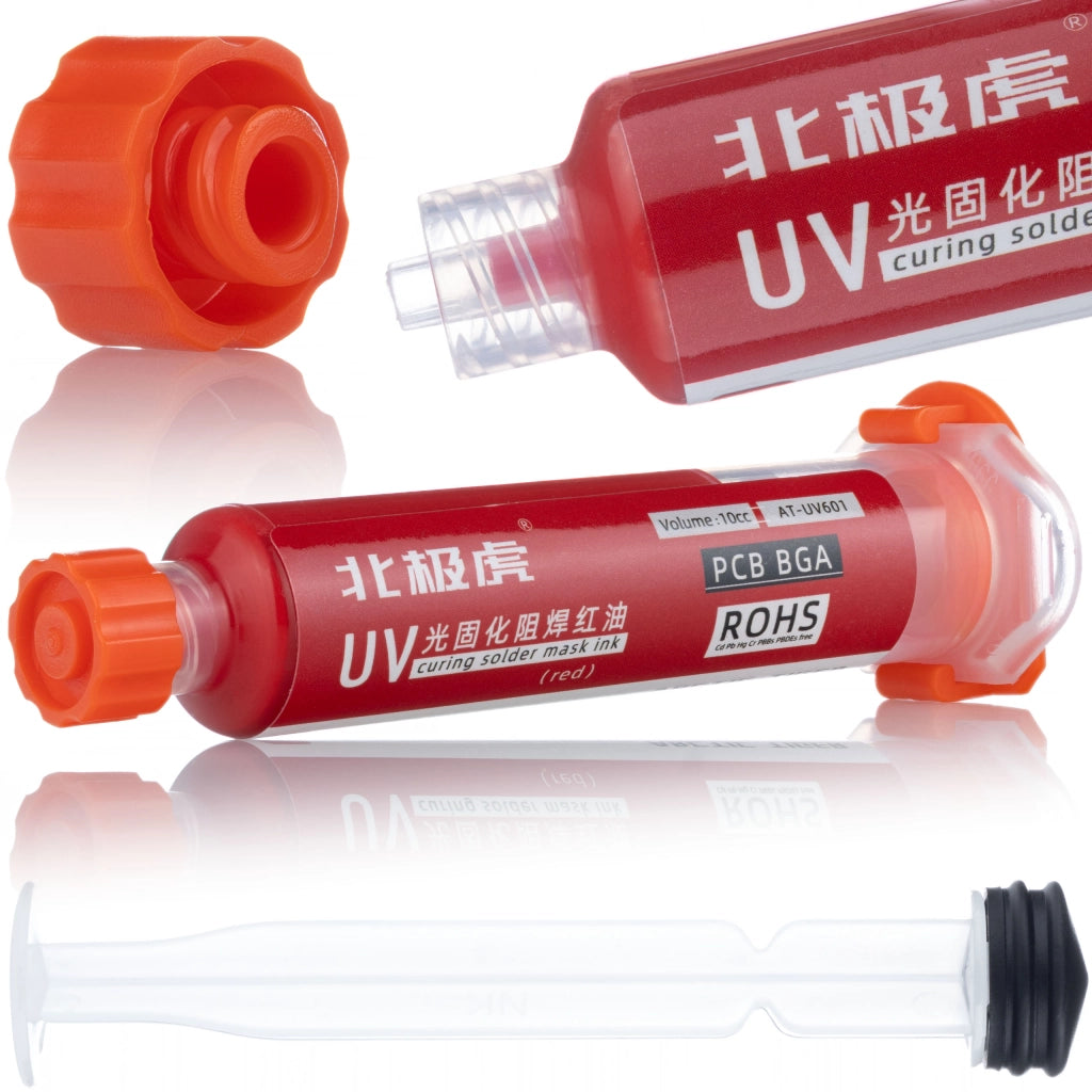 Soldermask Rossa 10ml con Pistone – Protezione PCB, Isolante, Rapida Polimerizzazione UV | Versatile e Duratura
