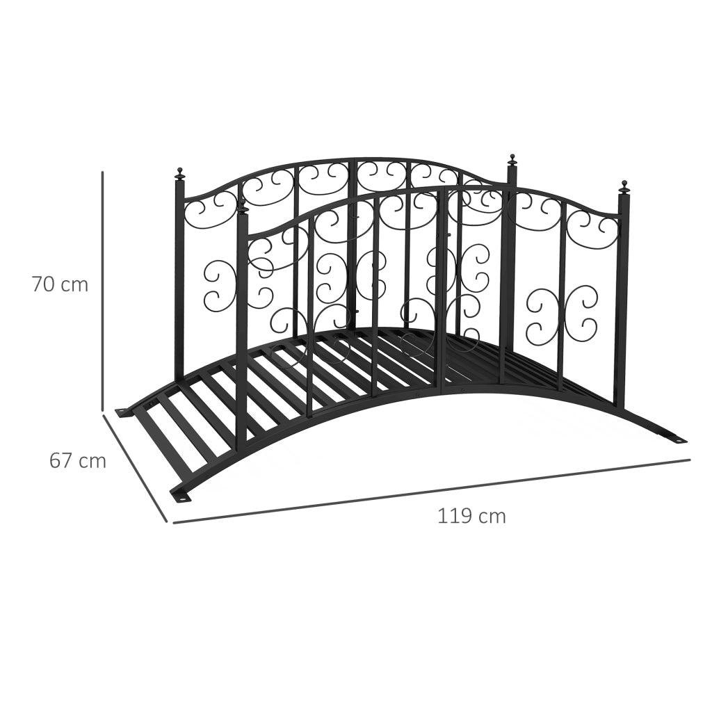 Ponte da giardino in acciaio nero 119 cm con corrimano, stile vintage, portata 120 kg