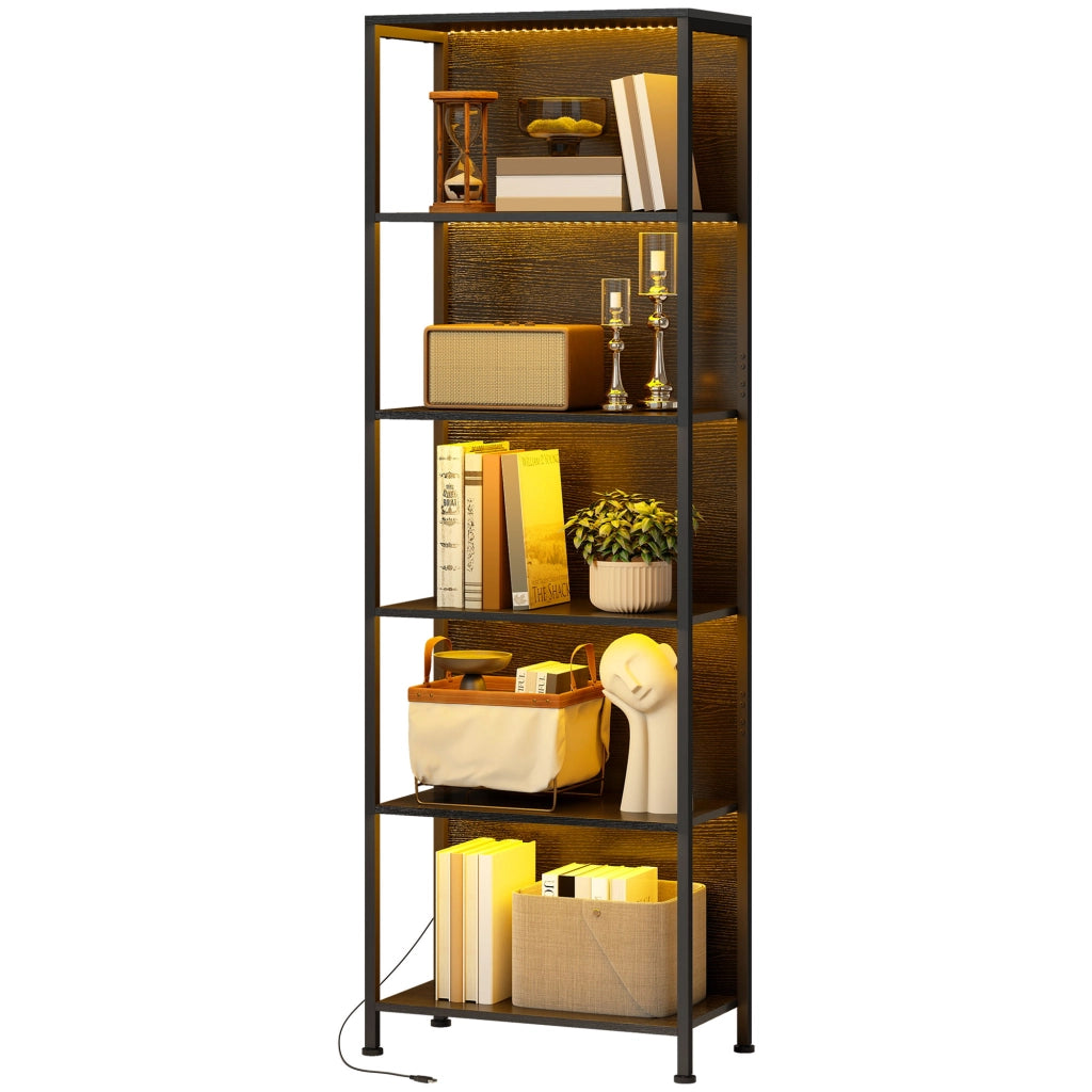 Libreria 5 Livelli con Luci LED ¨C Minimal ¨C Nero 60x30x179 cm