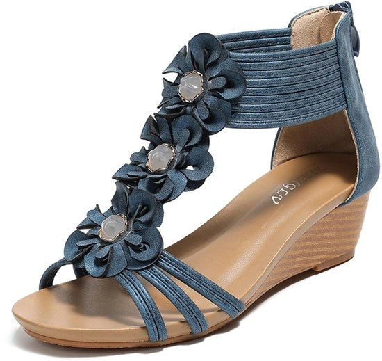 Sandallo da donna estate - Tacco a strappo - Slingback - Decorazione fiorita - Casual - Botta rotonda - Scarpe estive