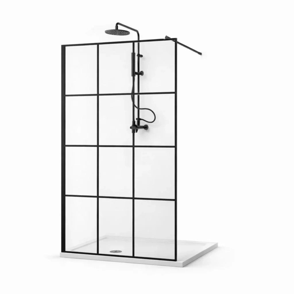 Parete doccia walk-in in cristallo temprato con profilo nero cristallo 8 mm *** misure 157-159xh200 cm, confezione 1
