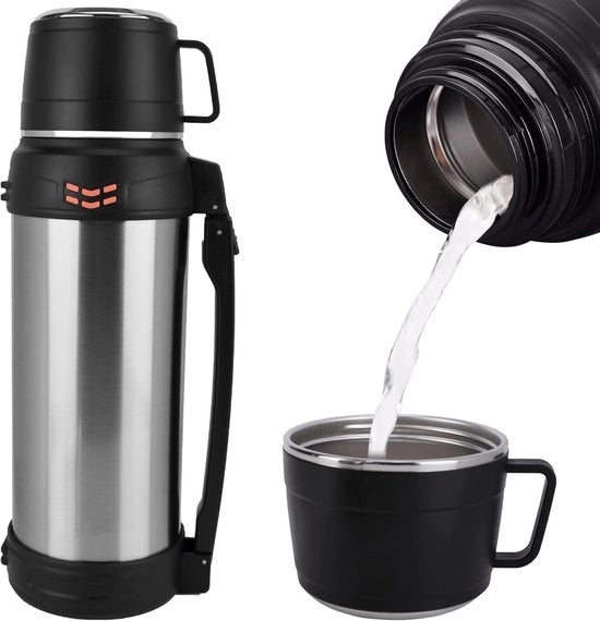 Flessa termica 2 litri - in acciaio inossidabile - isolata a vuoto - impermeabile - con tazza - manico a molla per viaggi - bottiglia di viaggio
