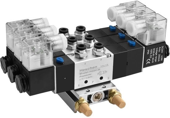 Corona d'oro - Valvola magnetica elettrico-pneumatica - 5 vie 3 posizioni - Alluminio - 24VDC - Set di connessi veloci - Adatto per applicazioni industriali