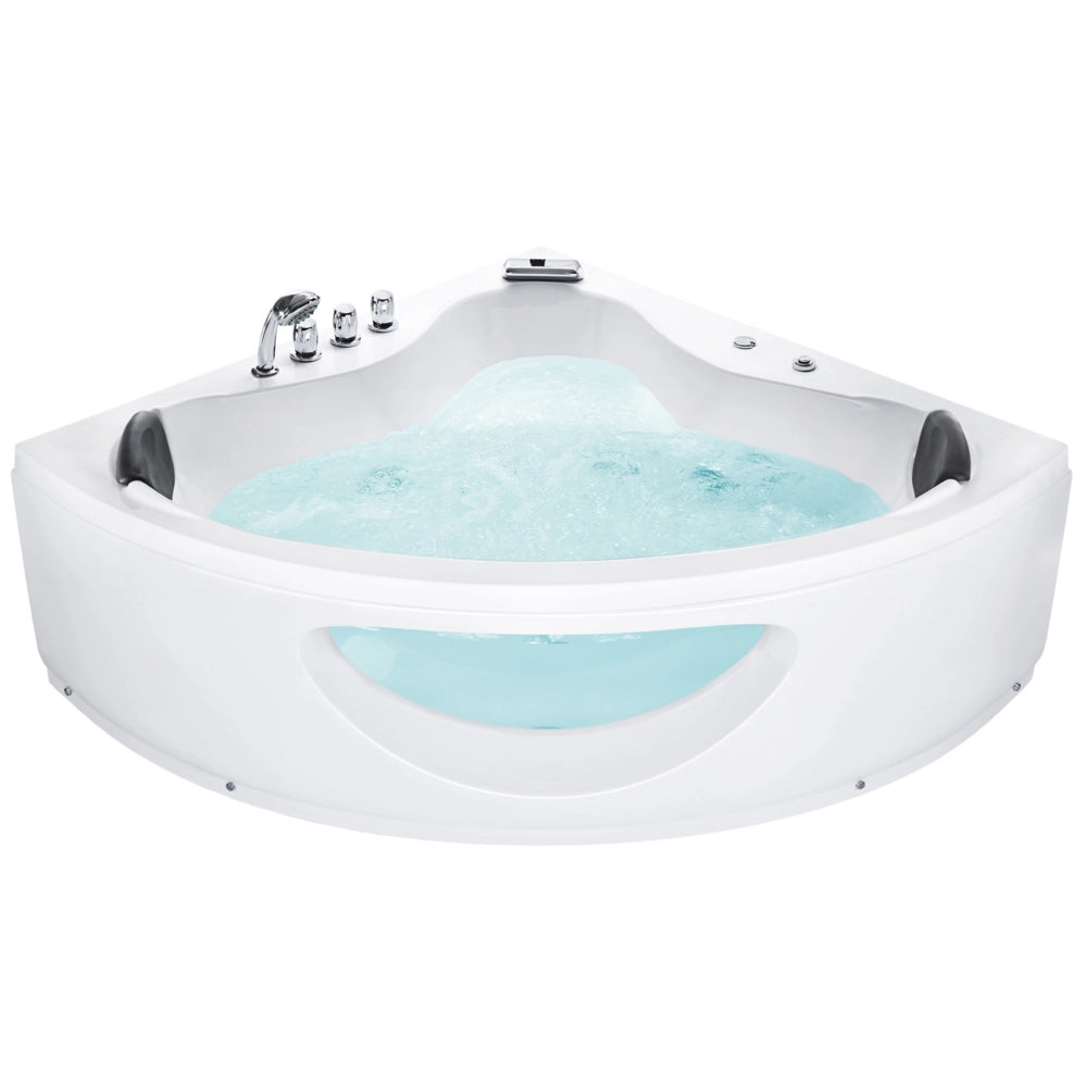 Vasca Idromassaggio Angolare Bianco Sanitario Acrilico con Luci LED 10 Getti Massaggio 190 x 138 cm Stile Moderno