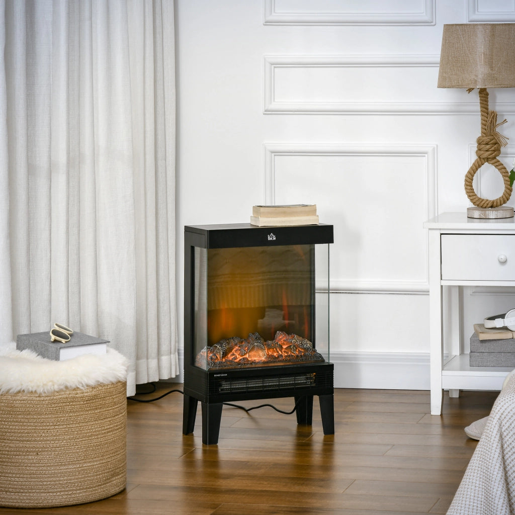 EasyComfort Camino Elettrico 1000W / 2000W con Fiamma LED Realistica e Controllo Temperatura, 40.5x20x62 cm, Nero
