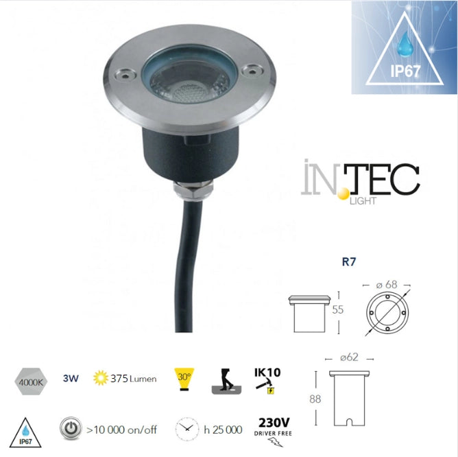 Proiettore led incasso rotondo calpestabile 3w luce naturale 4000k
