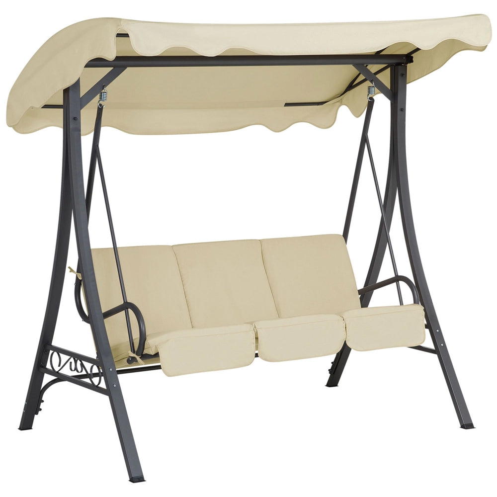Altalena da patio Tessuto Beige Struttura In Acciaio dondolo 3 Posti