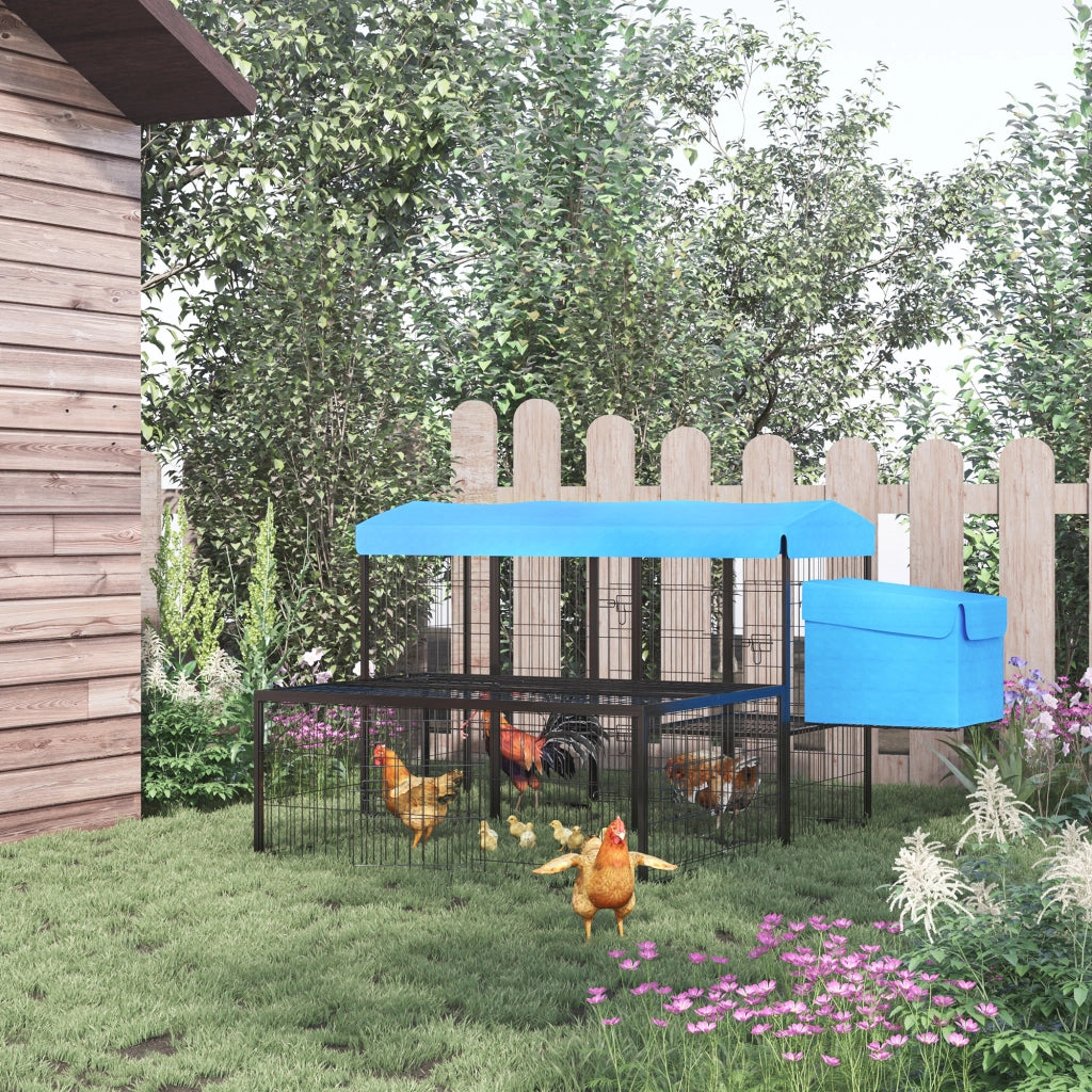 Easycomfort Pollaio da Giardino Componibile per 6-10 Galline con Gabbie in Metallo e Copertura in Poliestere, Blu