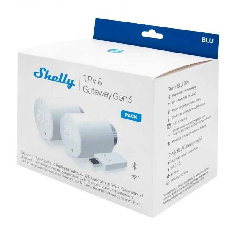 Shelly Kit Shelly BLU TRV x3 + BLU Gateway Gen3 - Valvole Termostatiche Smart