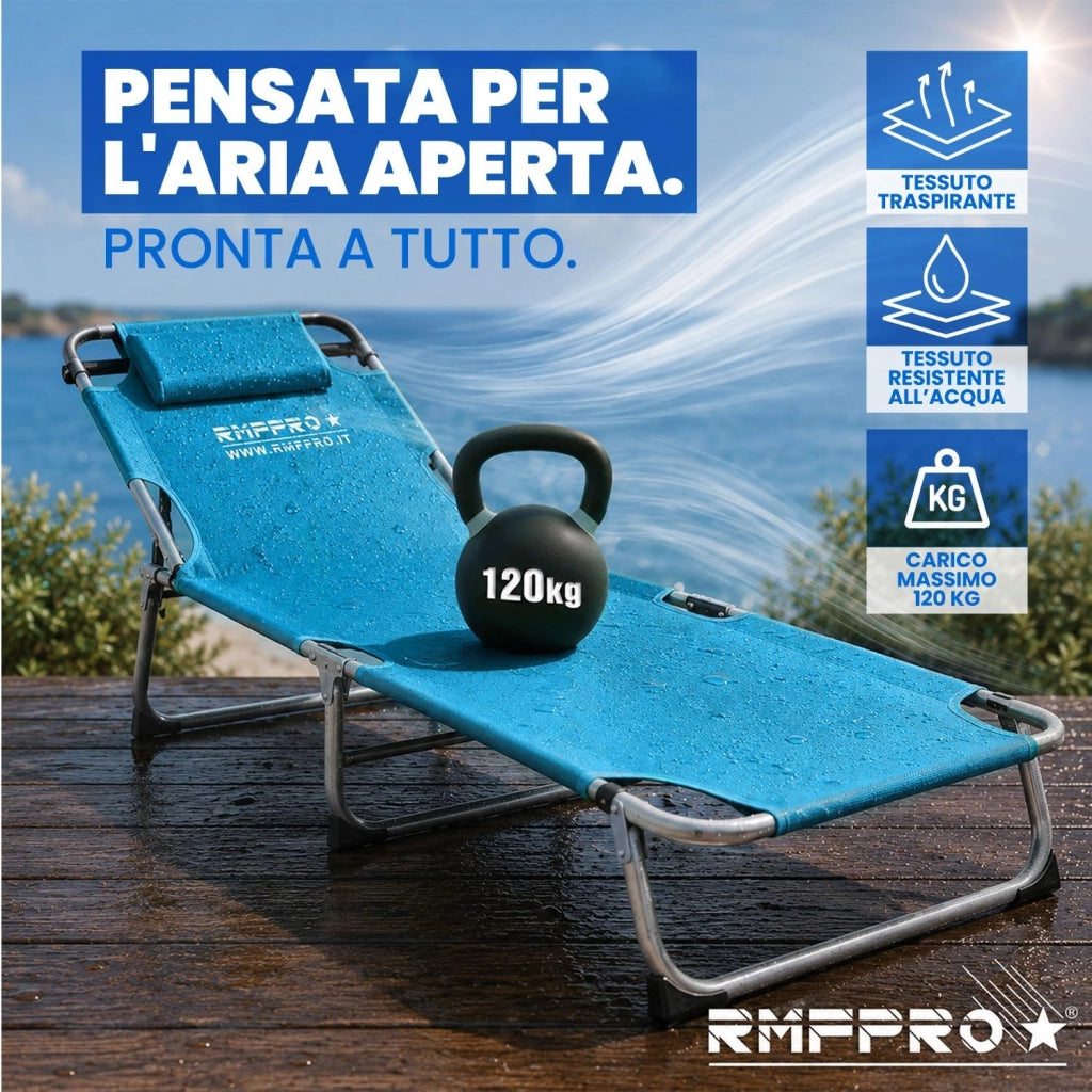 RMF PRO LETTINO PIEGHEVOLE CON PARASOLE BLU