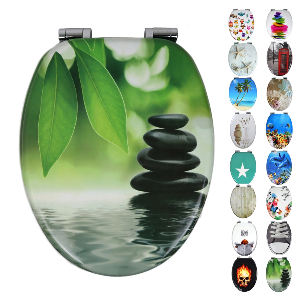 Sedile wc copri vater universale frizionato fantasia in mdf chiusura rallentata *** fantasia black stone, confezione 1