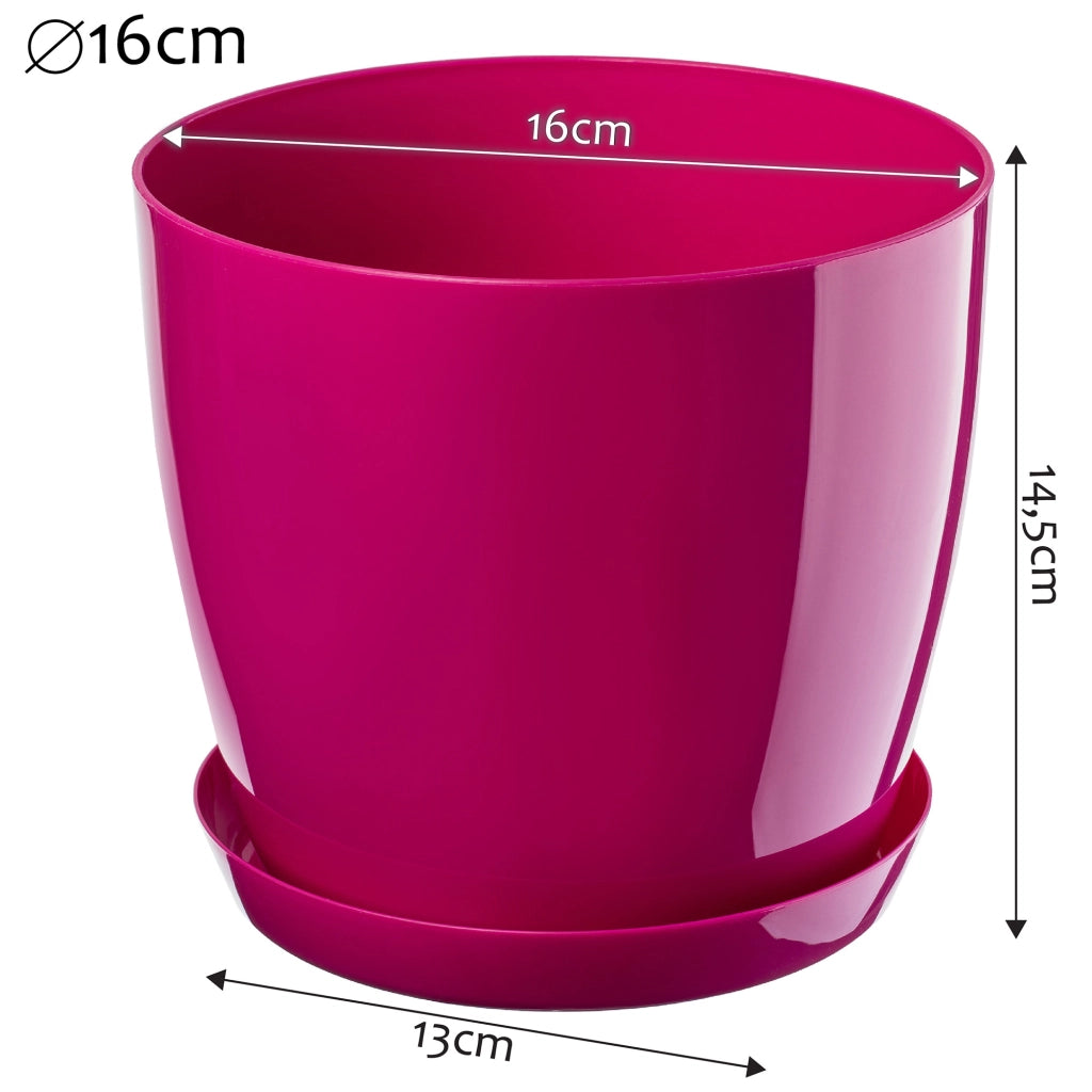 Vaso da fiori KADAX con sottovaso e coperchio in plastica, 16 cm, rosa.