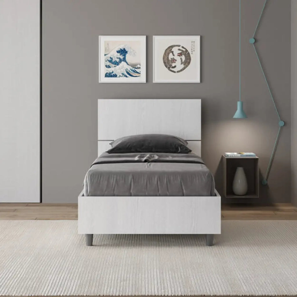 Letto singolo con rete 80x200 testata inclinata bianco frassino Demas