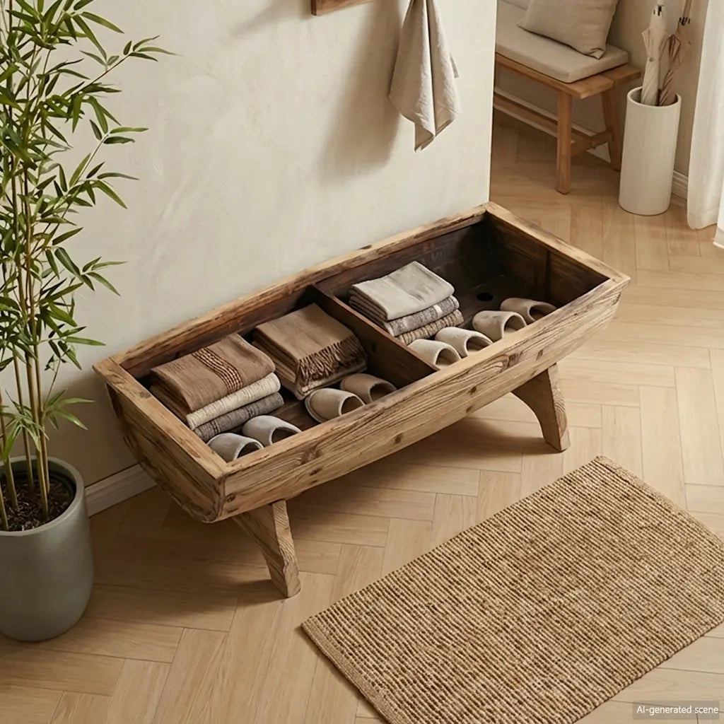 Cassapanca in Legno Massello e Tessuto 103x51x44 cm 245767
