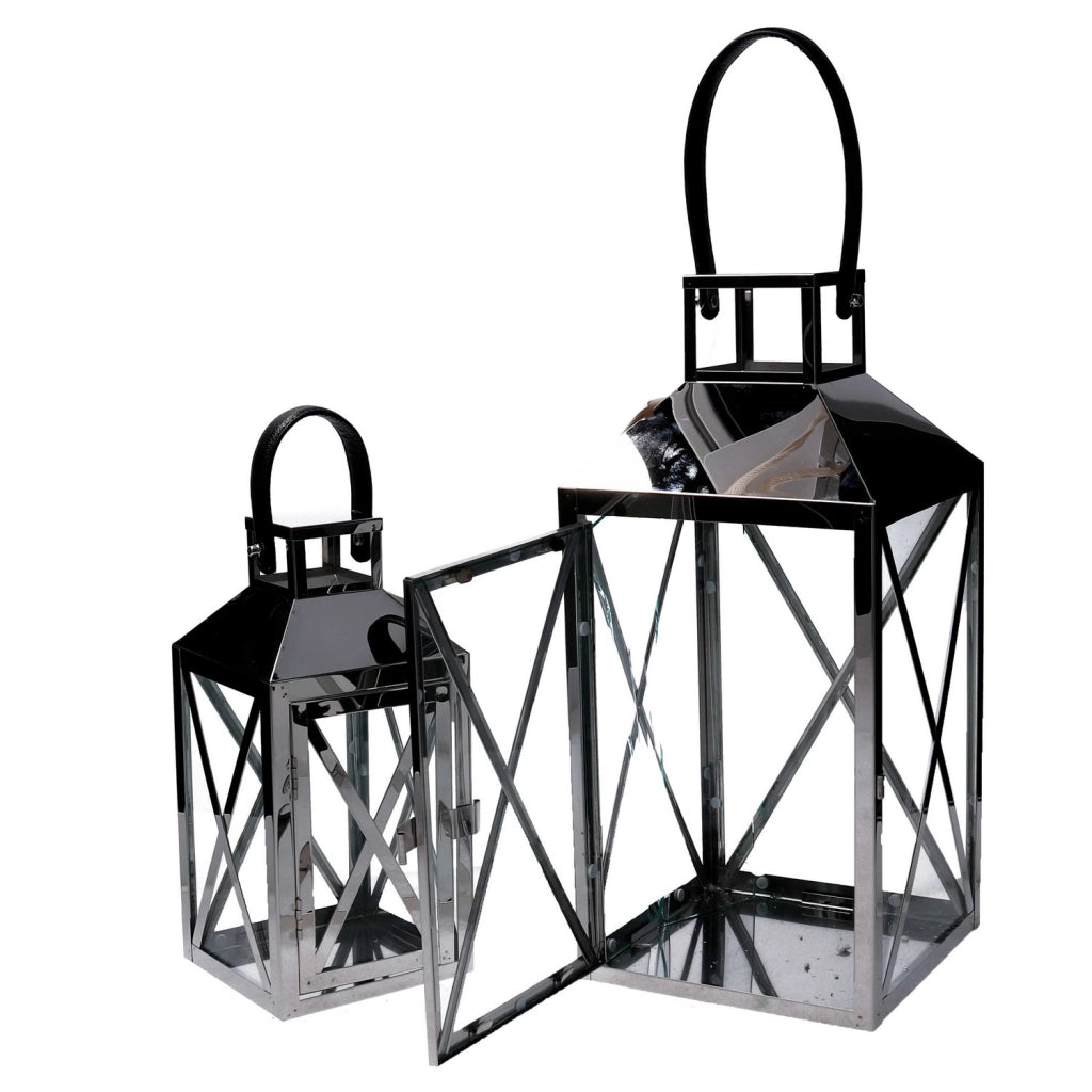 Lanterna Portacandela set 2 pz Argento in metallo Lanterna piccola 13x13 h 27 5 cm  grande 19x19 h 42 cm