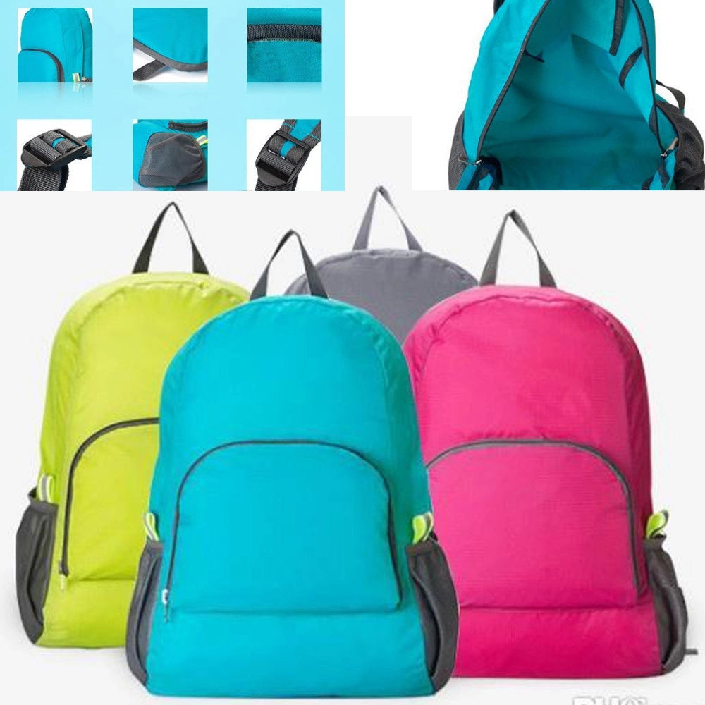 Trade Shop - Zaino Zainetto Portatile Da Viaggio Doppia Tasca Zip Richiudibile Portaoggetti -