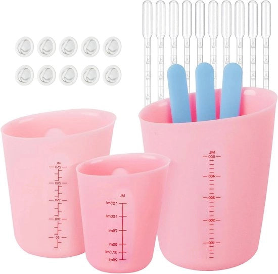 Set di Ciotole in Silicone Rosa - 3 pezzi per Creazione di Gioielli - Arte DIY - 125ML/250ML/500ML
