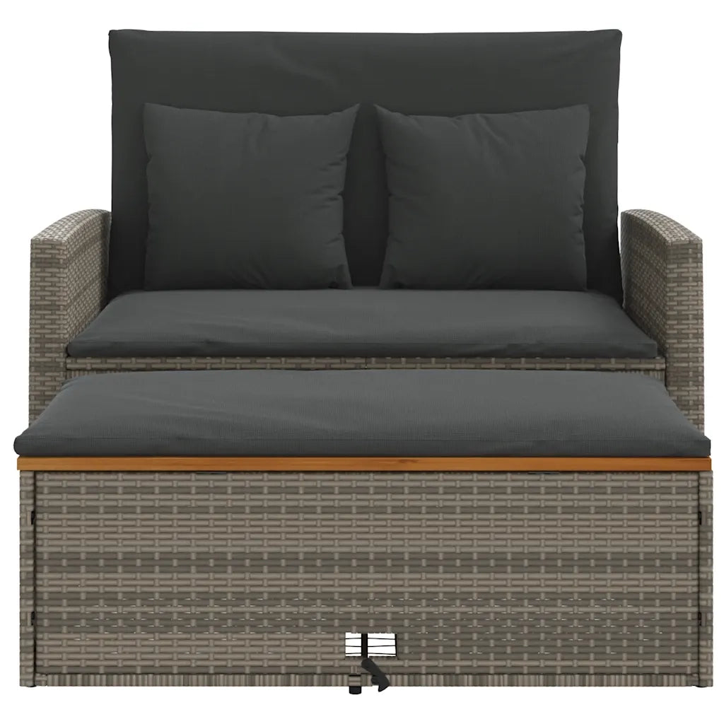 Divano Giardino con Cuscini 2 Posti Grigio in Polyrattan Acacia 365142