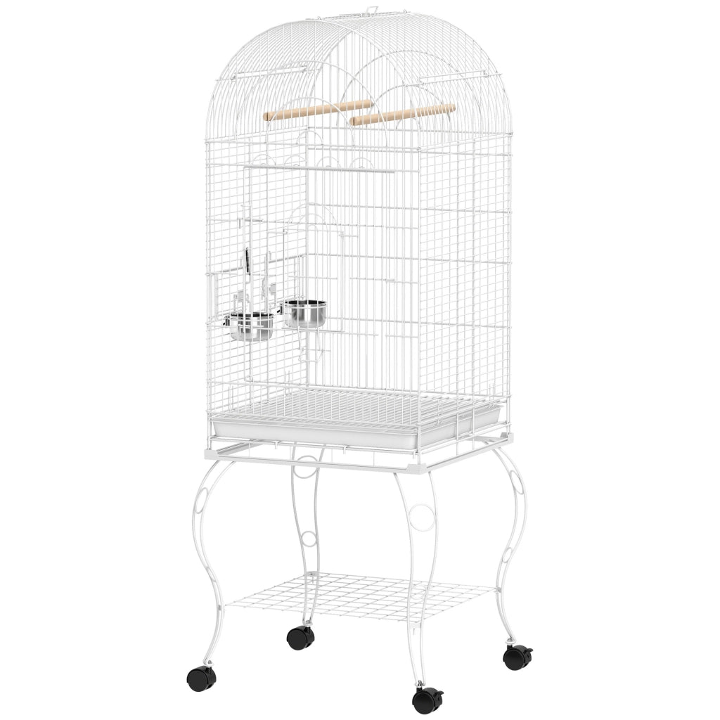 Gabbia per Uccelli con Ruote e Ripiano ¨C zephmum ¨C Bianco 51x51x153 cm