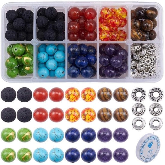 Set di perle naturali di lava - 200 pezzi - per l'arte di creare gioielli - 6 mm - olio essenziale - creatività per il ricamo - perline per chakra