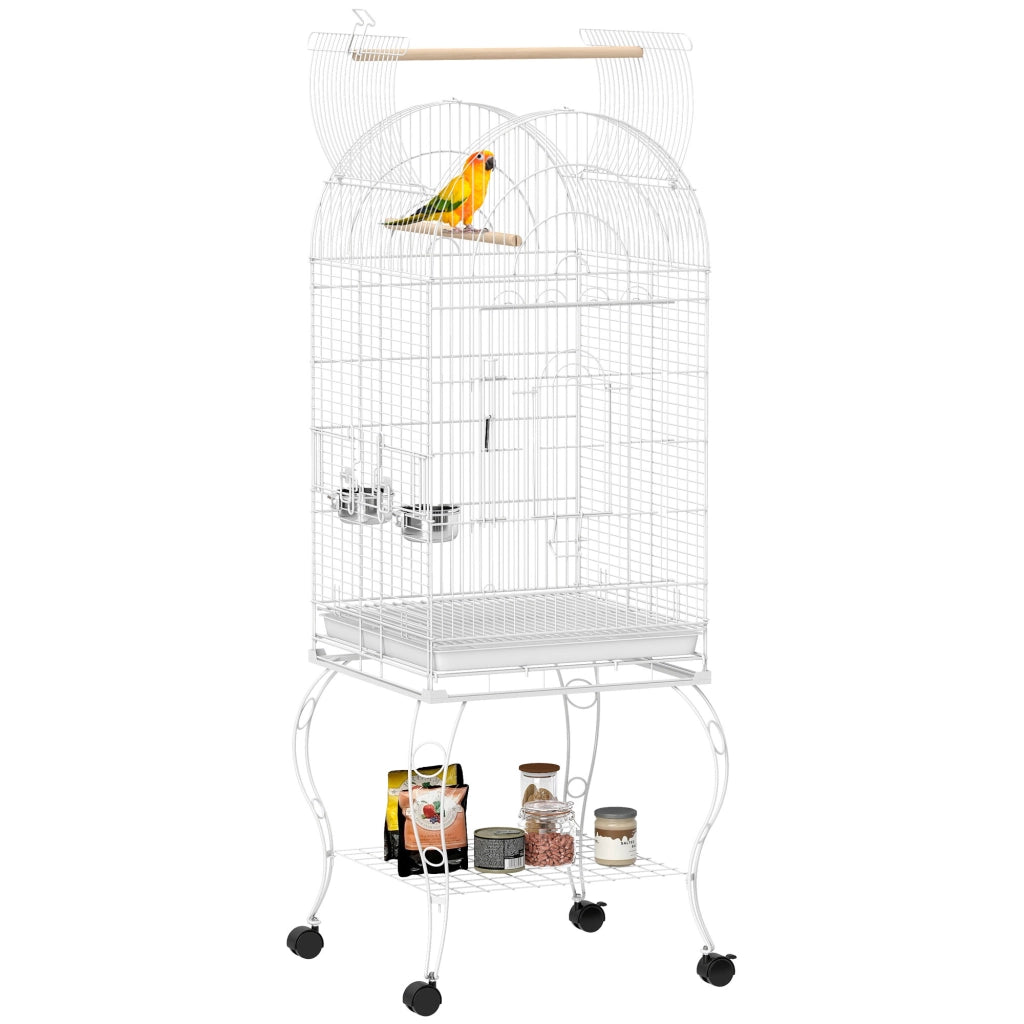 Gabbia per Uccelli con Ruote e Ripiano ¨C zephmum ¨C Bianco 51x51x153 cm