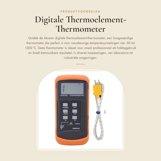 Termometro di precisione digitale - Sensore di temperatura - Raggio di misura -50 a 1300 °C - Precisone ± (0,3 % + 2 °C) - Materiale ABS - Modello DM6801B - Termometro digitale