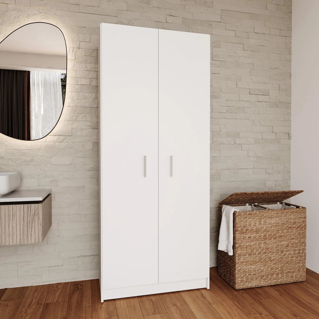Armadio Armadietto Multiuso A Colonna Paige con 2 Ante e 5 Ripiani Ingresso Camera da Letto 73 x 180 x 37 cm Colore Bianco