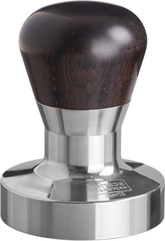Tamper per barista - manico ergonomico in PVC o legno pregiato - base in acciaio inox di precisione - 57 mm