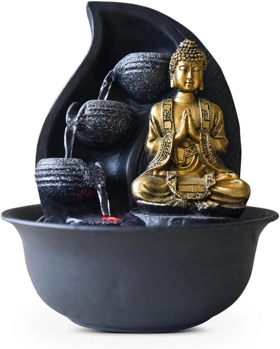 Fontana da tavolo decorativa - Creazione di atmosfera rilassante - Oggetto decorativo rimovibile - Altezza 26 cm - Materia: legno - Colori: marrone e oro