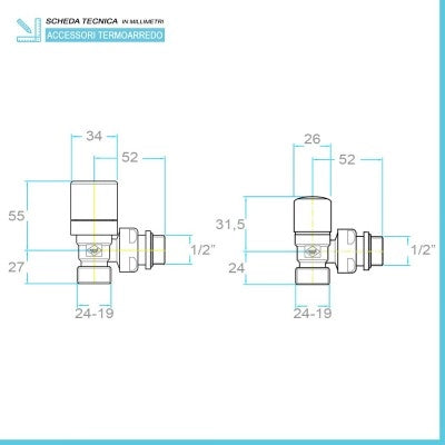 Coppia valvola e detentore bianco con testa termostatica e raccordo rame 12
