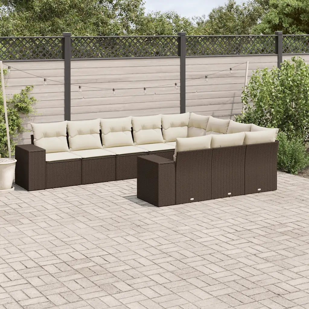 Set Divani da Giardino 10pz con Cuscini in Polyrattan Marrone 3223092